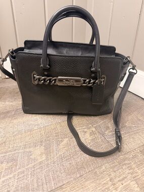Coach Blake Black Pebble Leather Chain Accent Satchel